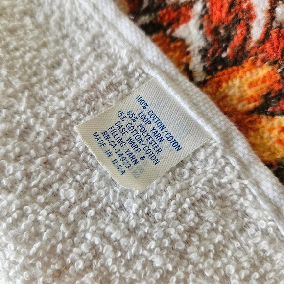 Vintage 70s Pair Set 2 White Brown Floral Flower Kitchen Hand Towel 24"x16" - Picture 5 of 6